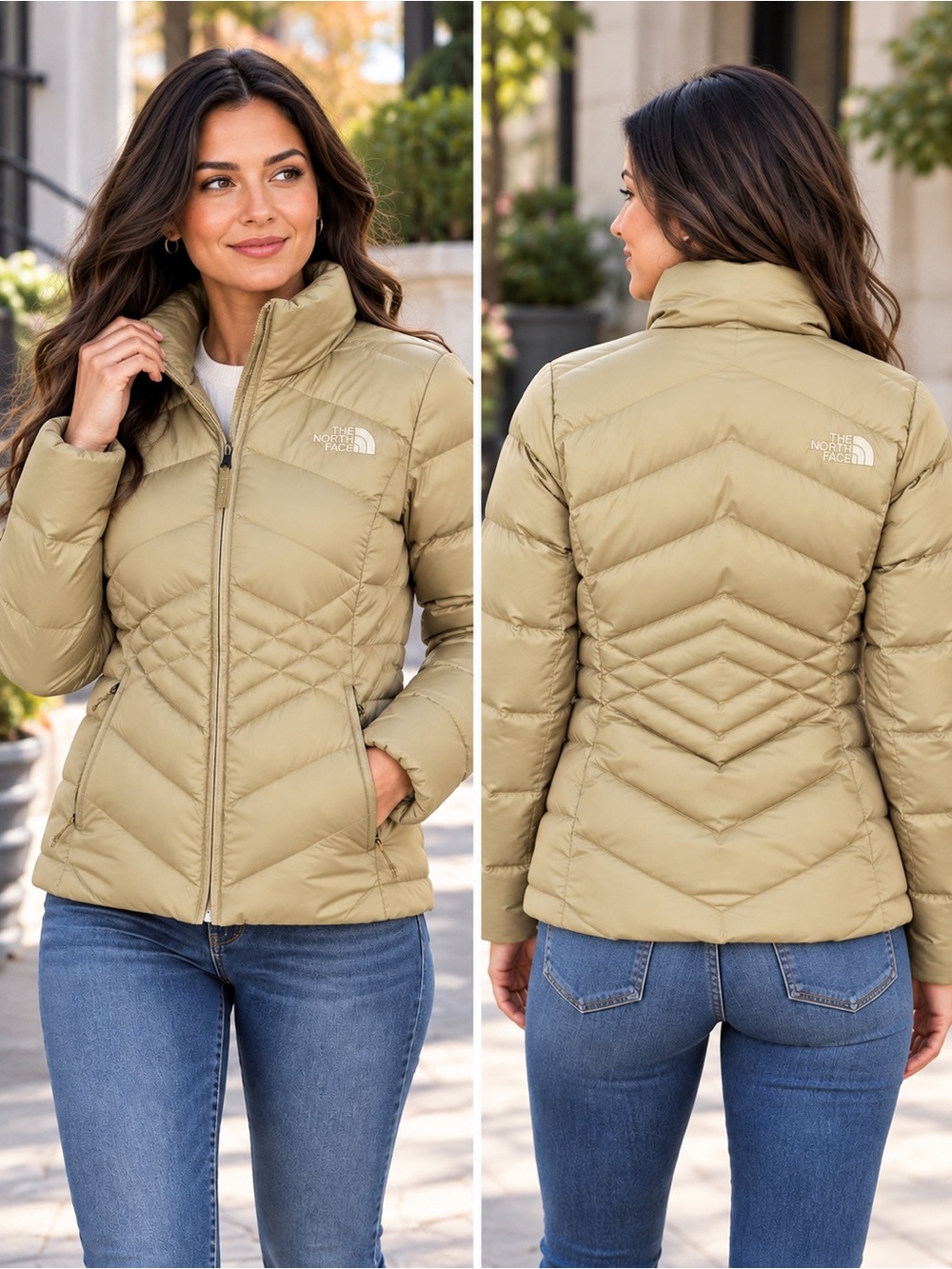 The North Face Women’s XS 550 Down Puffer Jacket Beige Tan Aconcagua Coat Winter